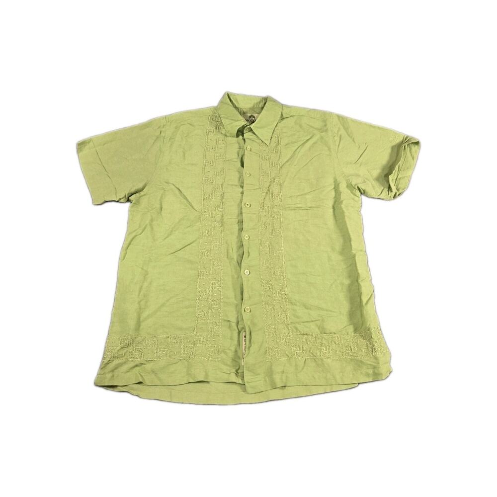 Mojito Linen Rayon Shirt Mens M Green Short Sleeve Button Beach Golf Guayabera